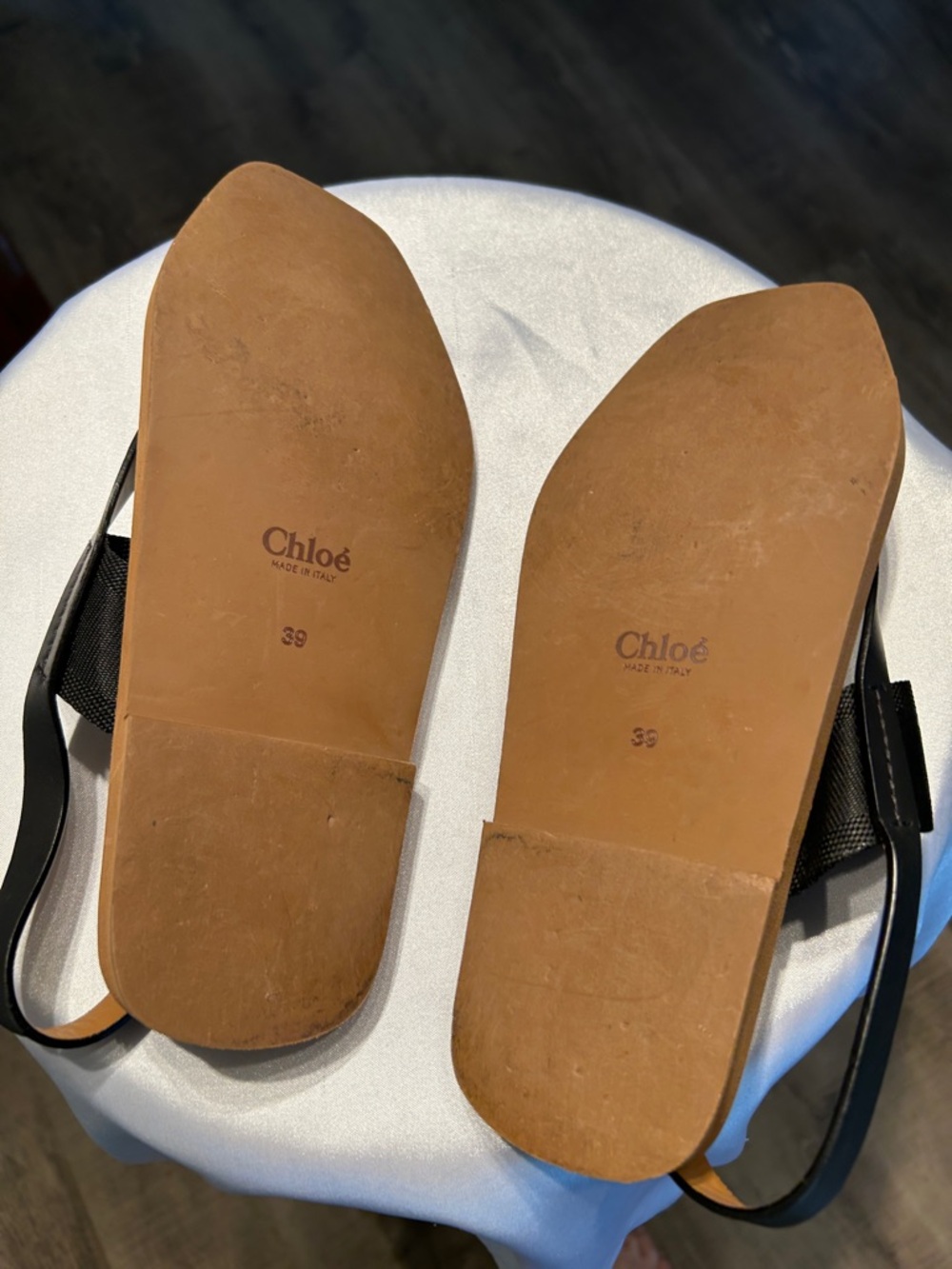 Chloe Logo Black & Tan “Woody” Leather Sandals - Picture 6 of 6
